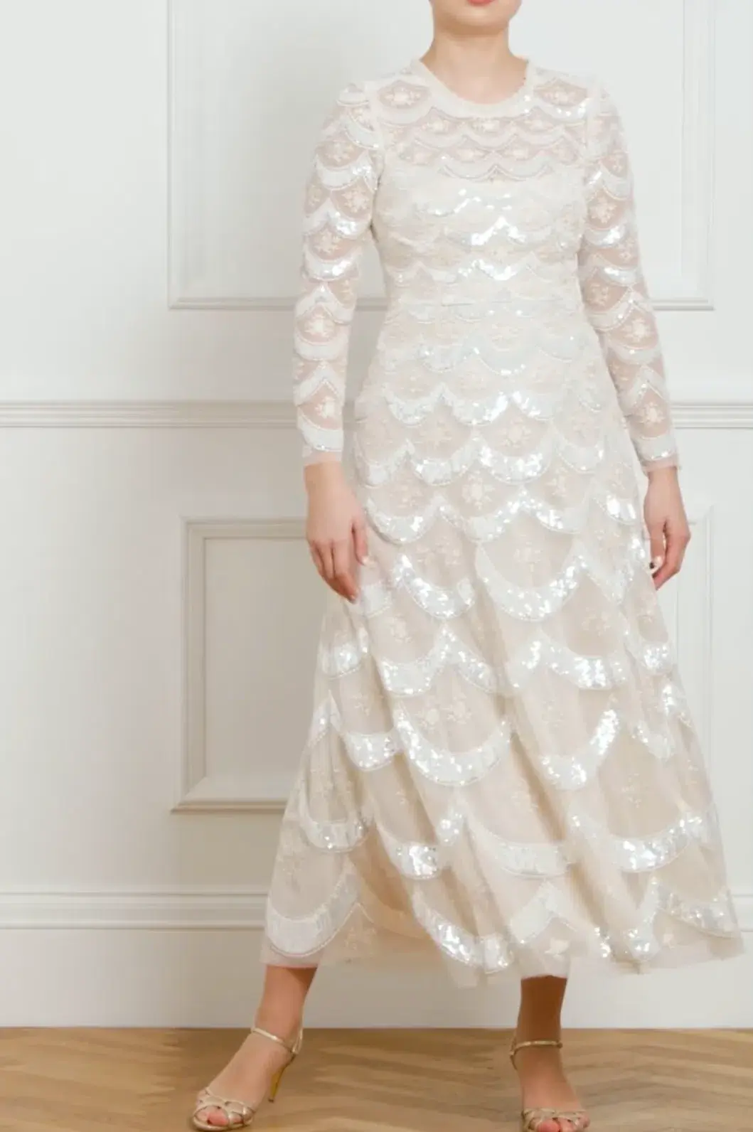 Needle and Thread Fifi Long Sleeve Ankle Gown Champagne Size 10 for rent on The Volte - main image