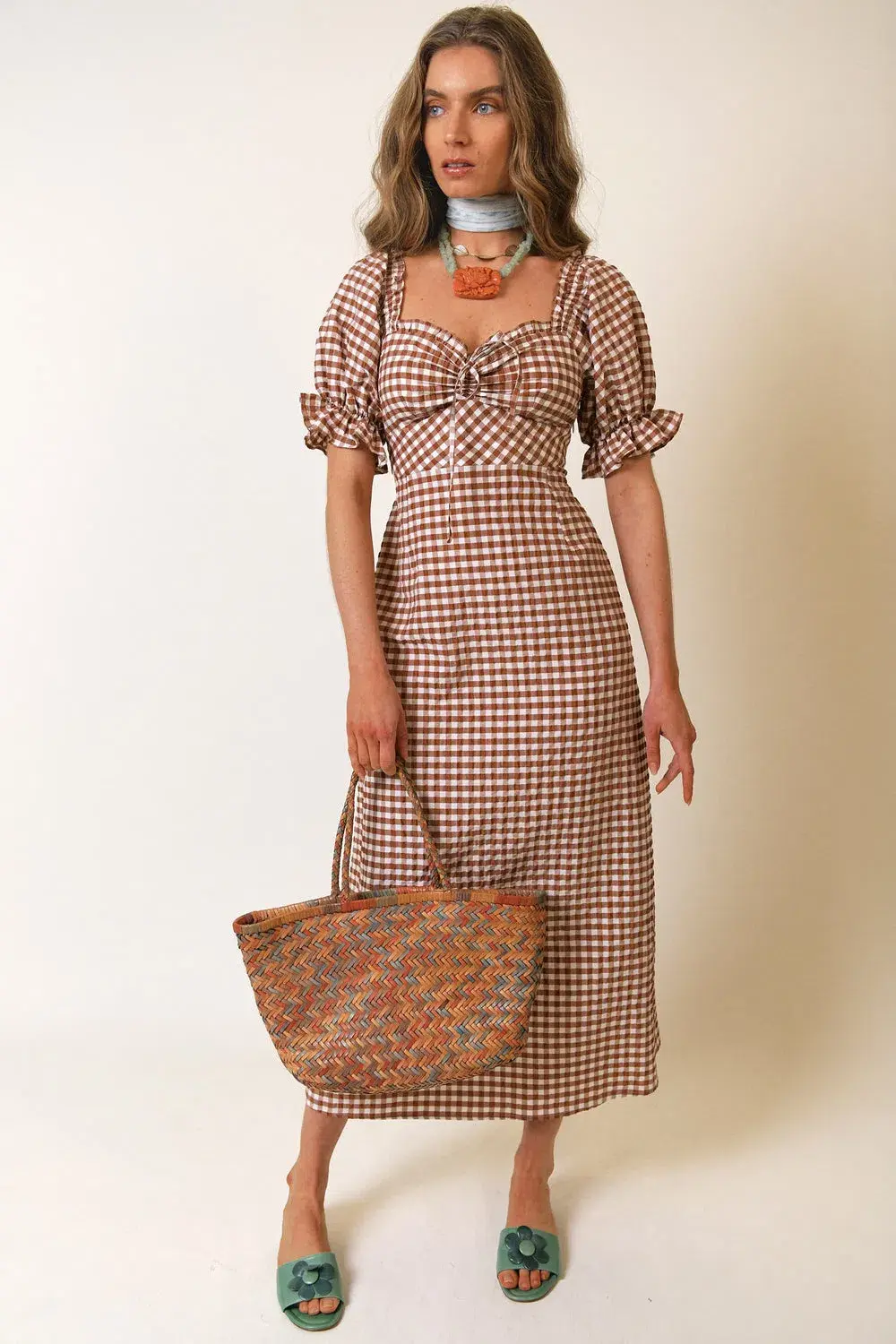 Rixo Montenegro Midi Dress Brown Print Size 12 for rent on The Volte - main image