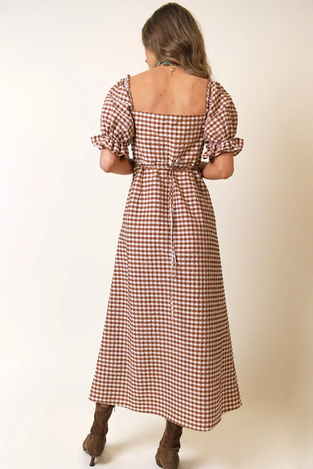 Rixo Montenegro Midi Dress Brown Print Size 12 for rent on The Volte - main image