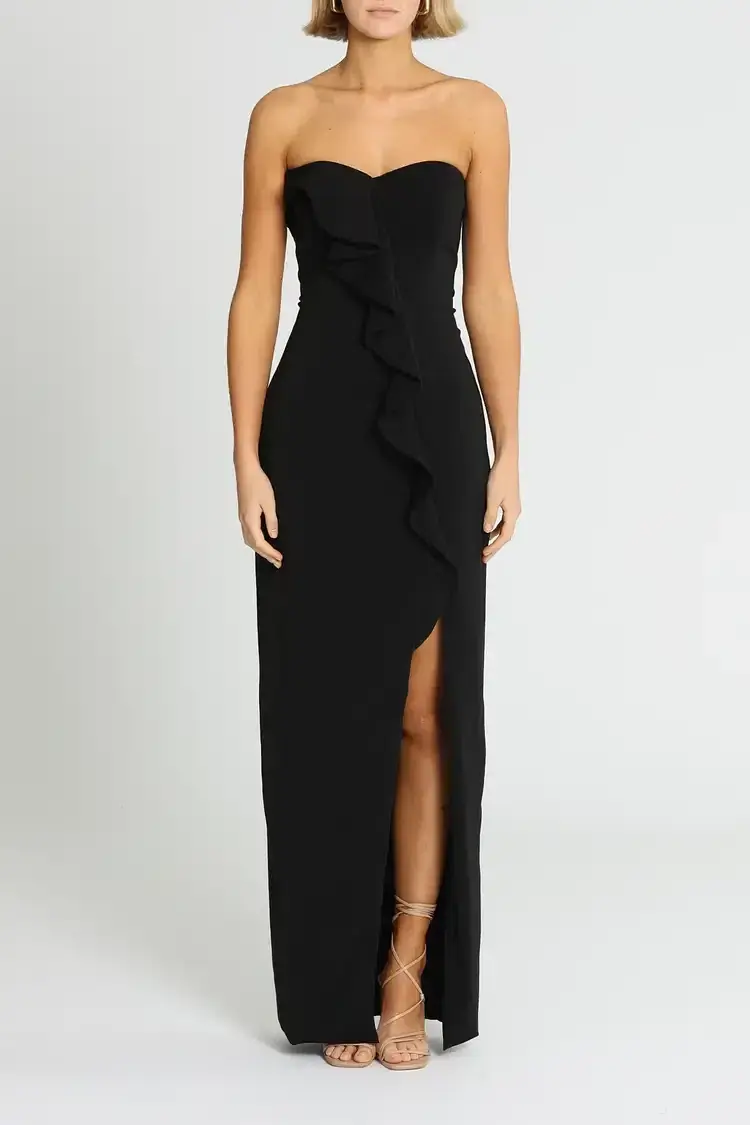 Jay Godfrey Varys Strapless Ruffle Gown in Black Size 10 for rent on The Volte - main image