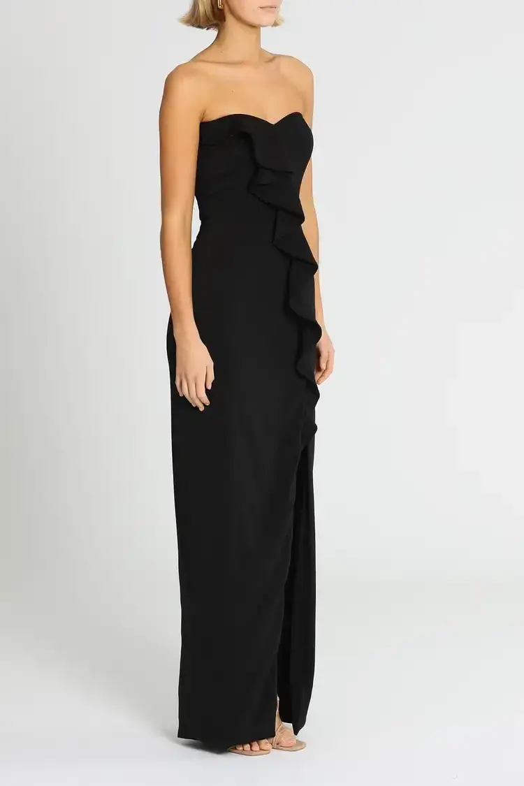 Jay Godfrey Varys Strapless Ruffle Gown in Black Size 10 for rent on The Volte - main image