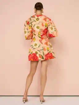 By Nicola Bolero Gathered Neckline Mini Dress In Raspberry Punch Floral Size 8 for rent on The Volte - image 3