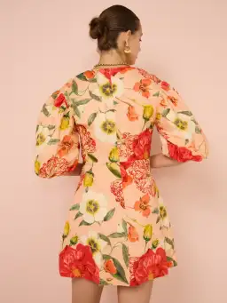 By Nicola Bolero Gathered Neckline Mini Dress In Raspberry Punch Floral Size 8 for rent on The Volte - image 5