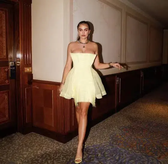 Aje Astrid Strapless Mini Dress in Lemon Size 8 AU for rent on The Volte - main image