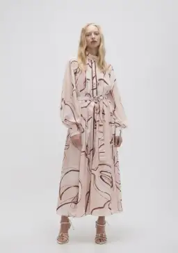 Aje Beatrice Pleated Midi Dress Whimsical Dove Print Size 12