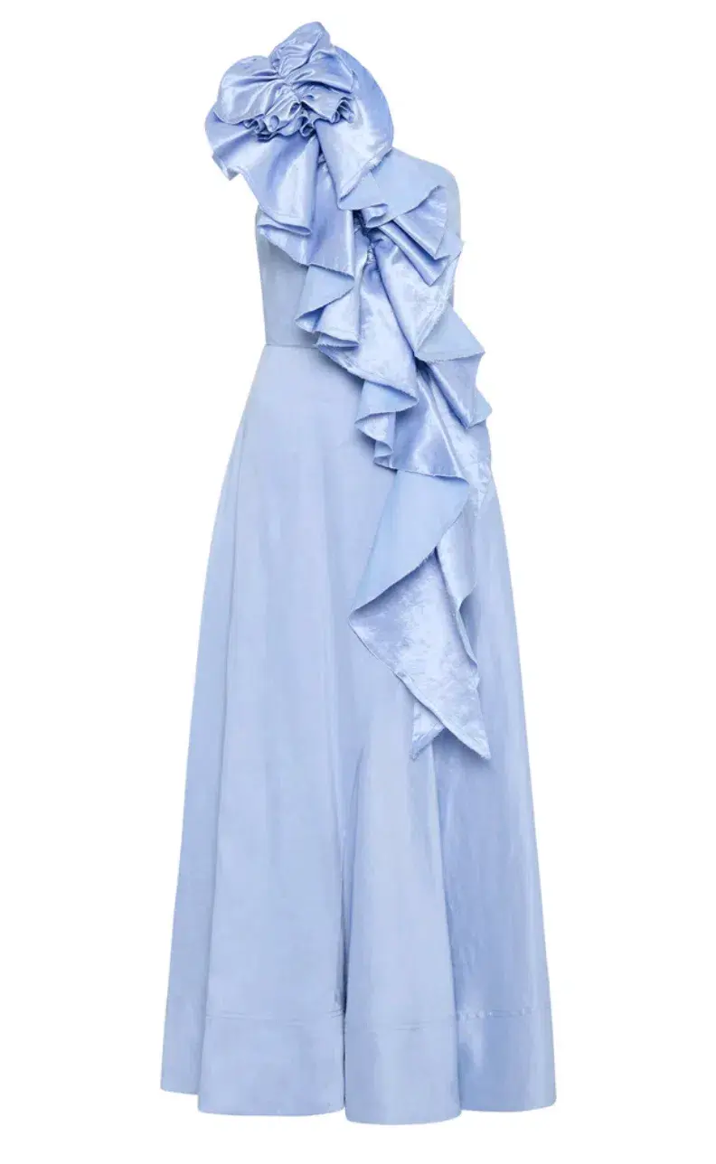 Aje Adelia Ruffle Midi Dress Light Sky Blue Size 12 for rent on The Volte - main image