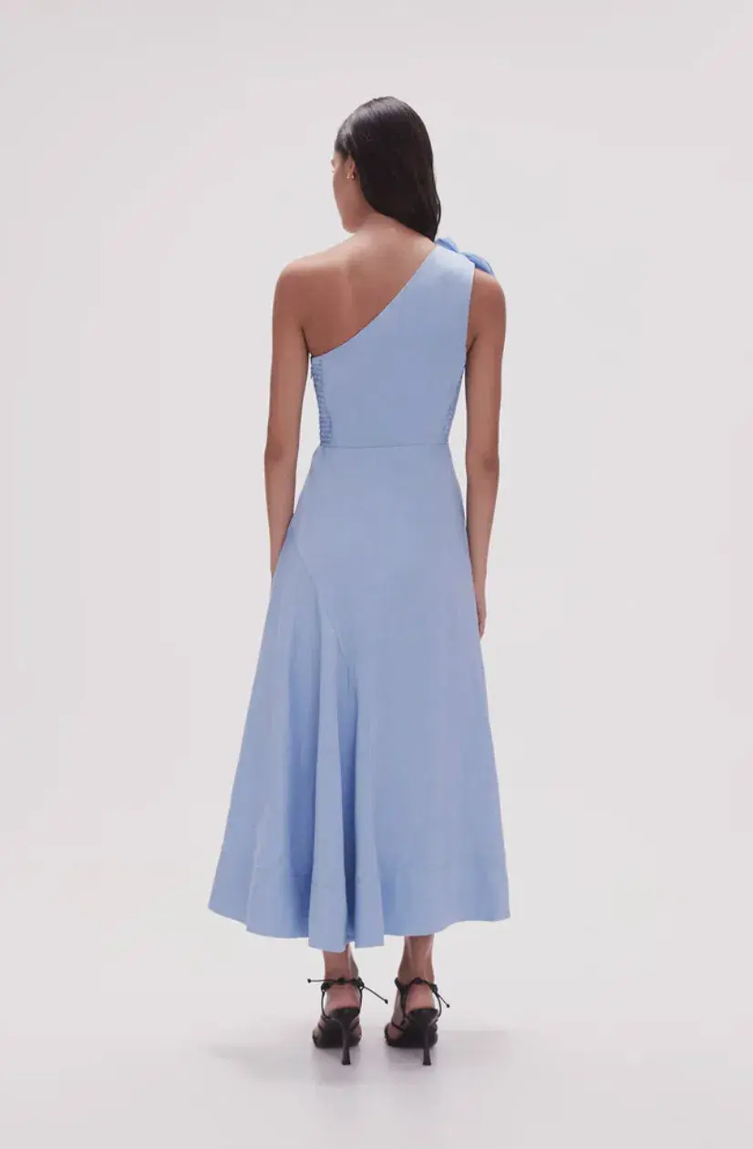 Aje Adelia Ruffle Midi Dress Light Sky Blue Size 12 for rent on The Volte - main image