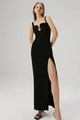 Misha Franka Wave Neckline Crepe Maxi Dress Black Size 6/XS for rent on The Volte - image 3