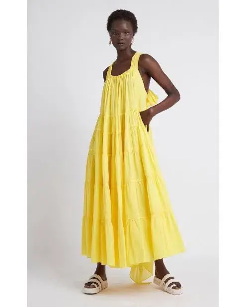 Aje Le Mempris Tiered Maxi Dress Daisy Yellow Size 4 for rent on The Volte - main image