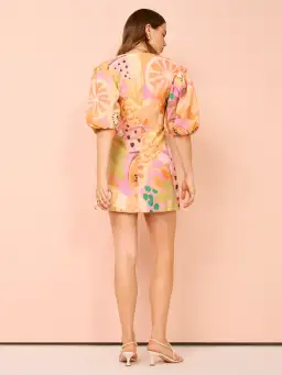 By Nicola Bolero Gathered Neckline Mini Dress In Fruit Punch Size AU 8 for rent on The Volte - image 3