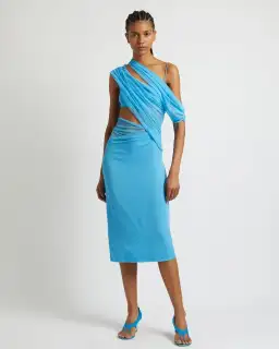Christopher Esber Magnetica Asymmetric Midi Dress Dolphin Blue Size 8 for rent on The Volte - image 1