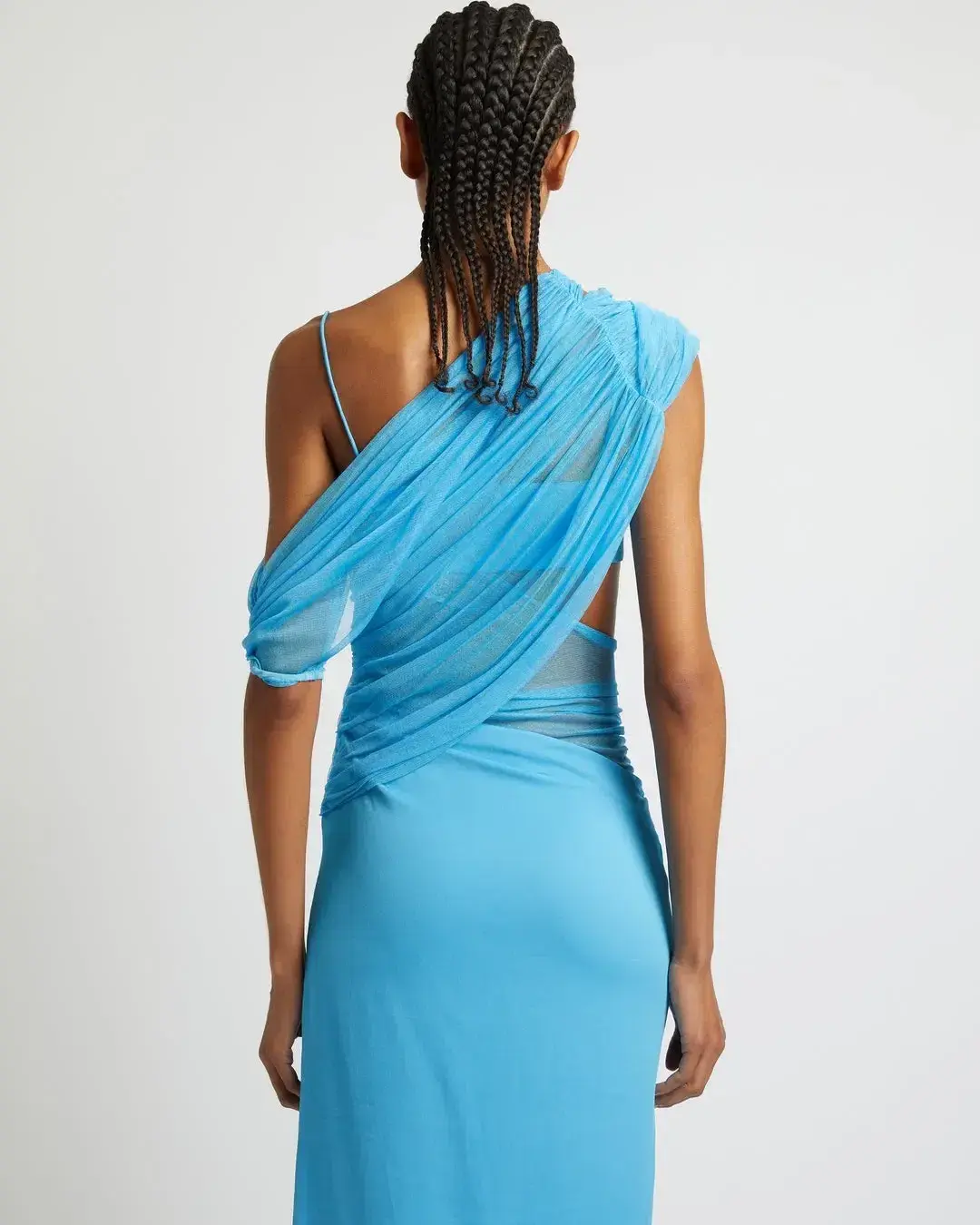 Christopher Esber Magnetica Asymmetric Midi Dress Dolphin Blue Size 8 for rent on The Volte - main image