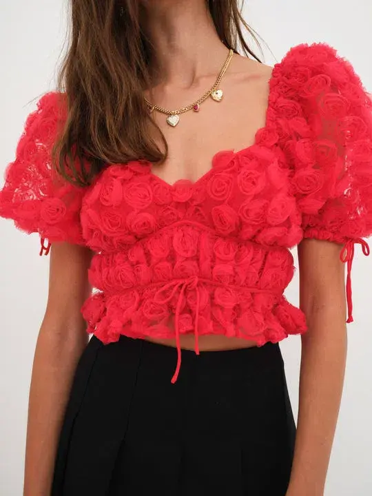 For Love and Lemons Hannah Crop Top Red Rose Size XS / AU 6 for rent on The Volte - main image