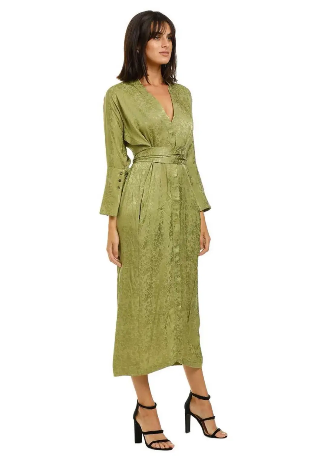 KITX Slink Shirt Midi Dress in Olive Size 8 for rent on The Volte - main image
