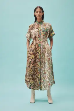 Alemais Isabella Patchwork Midi Shirt Dress Floral Size 8