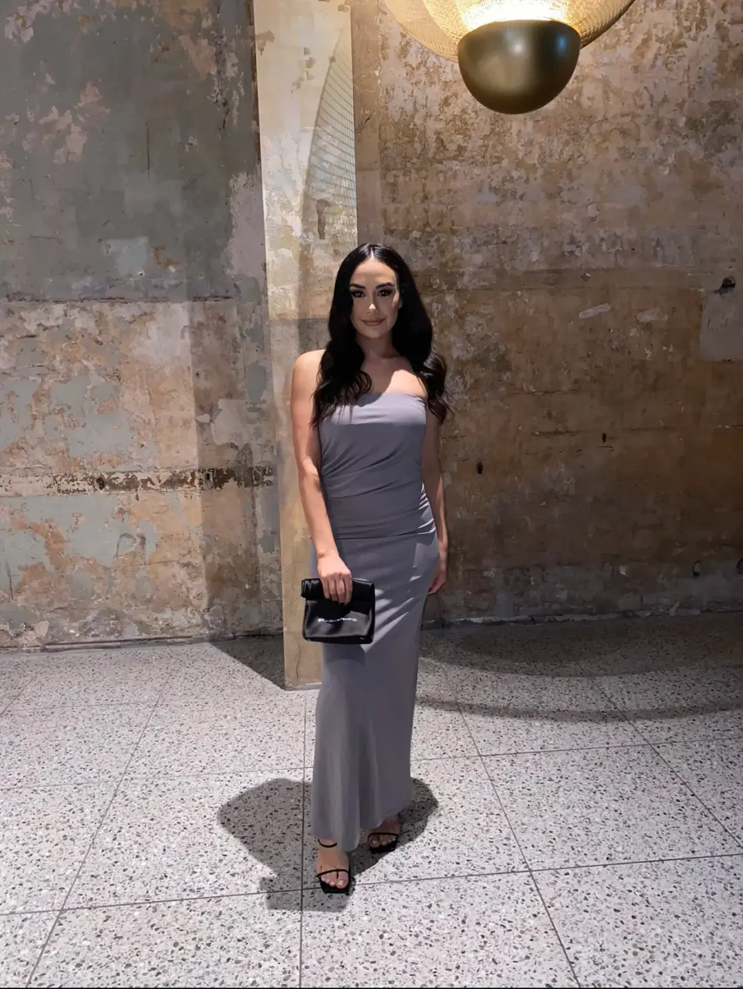 Christopher Esber Strapless Ruched Dress Grey Size 10 for rent on The Volte - main image