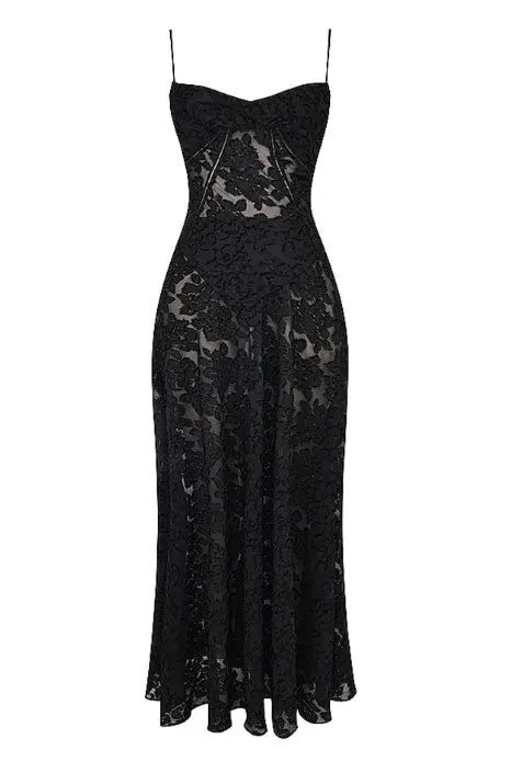 House Of Cb Seren Floral Sheer Lace Back Maxi Dress Black Size S / Au 8 for rent on The Volte - main image