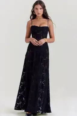 House Of Cb Seren Floral Sheer Lace Back Maxi Dress Black Size S / Au 8 for rent on The Volte - image 1
