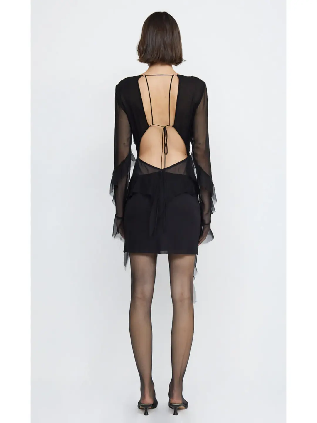 Bec & Bridge Aurelie Frill Long Sleeve Mini Dress Black Size AU 6 for rent on The Volte - main image