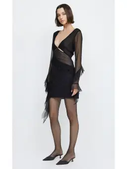 Bec & Bridge Aurelie Frill Long Sleeve Mini Dress Black Size AU 6 for rent on The Volte - image 2