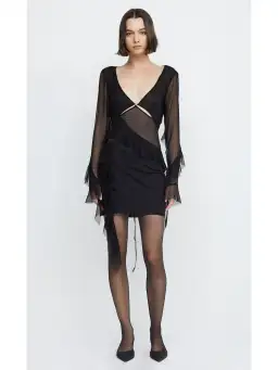 Bec & Bridge Aurelie Frill Long Sleeve Mini Dress Black Size AU 6 for rent on The Volte - image 1