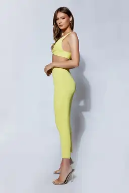 Meshki Kasha Twist Front Knit Top and Knit Split Midi Skirt Set in Lemon Yellow Size XS/ AU 6 for rent on The Volte - image 3