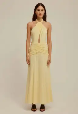 Venroy The Halter Neck Cut Out Dress in Pastel Yellow Size 6