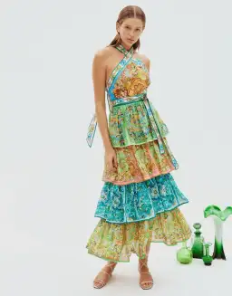 Alemais Dream Halter Tier Midi Dress Multi Size 10
