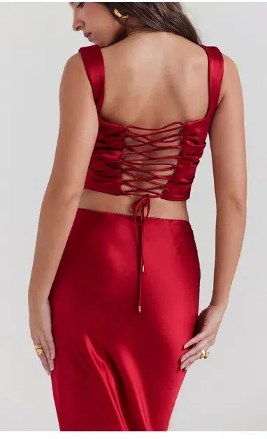 House of CB Una Corset and Sydel Skirt Set Ruby Red Size S / AU 8 for rent on The Volte - main image