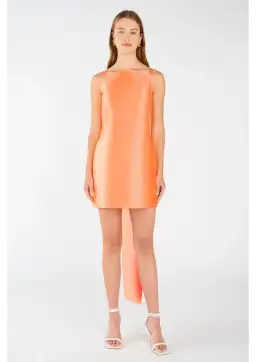 Oroton Drape Back Mini Dress in Bright Melon Size 8 for rent on The Volte - image 1