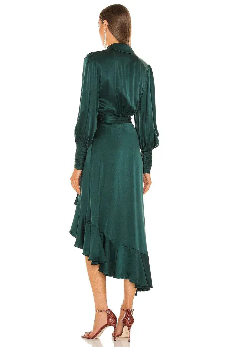 Zimmermann Silk Wrap Midi Dress Dark Green Size 3 / AU 14 for rent on The Volte - main image