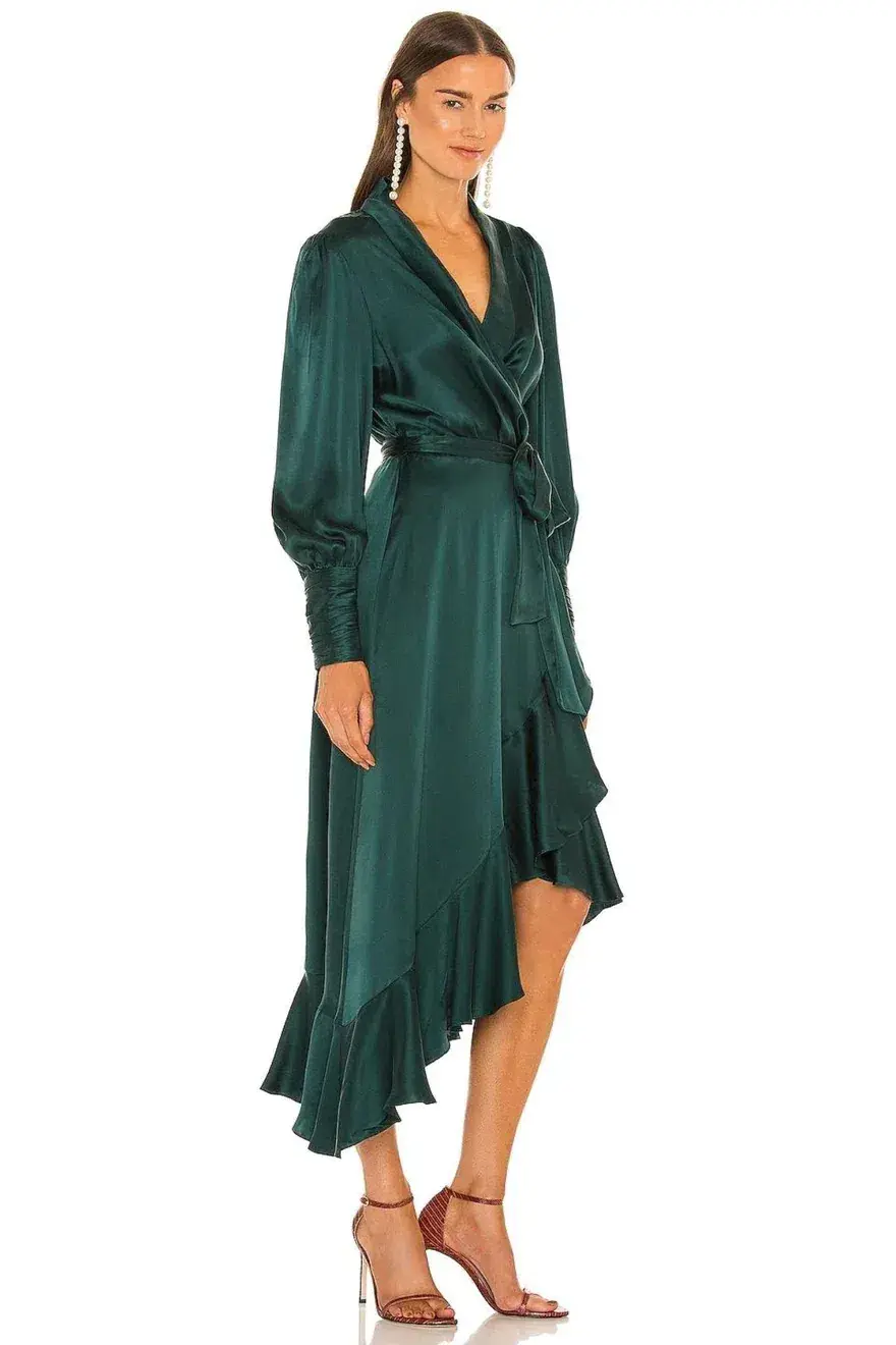 Zimmermann Silk Wrap Midi Dress Dark Green Size 3 / AU 14 for rent on The Volte - main image