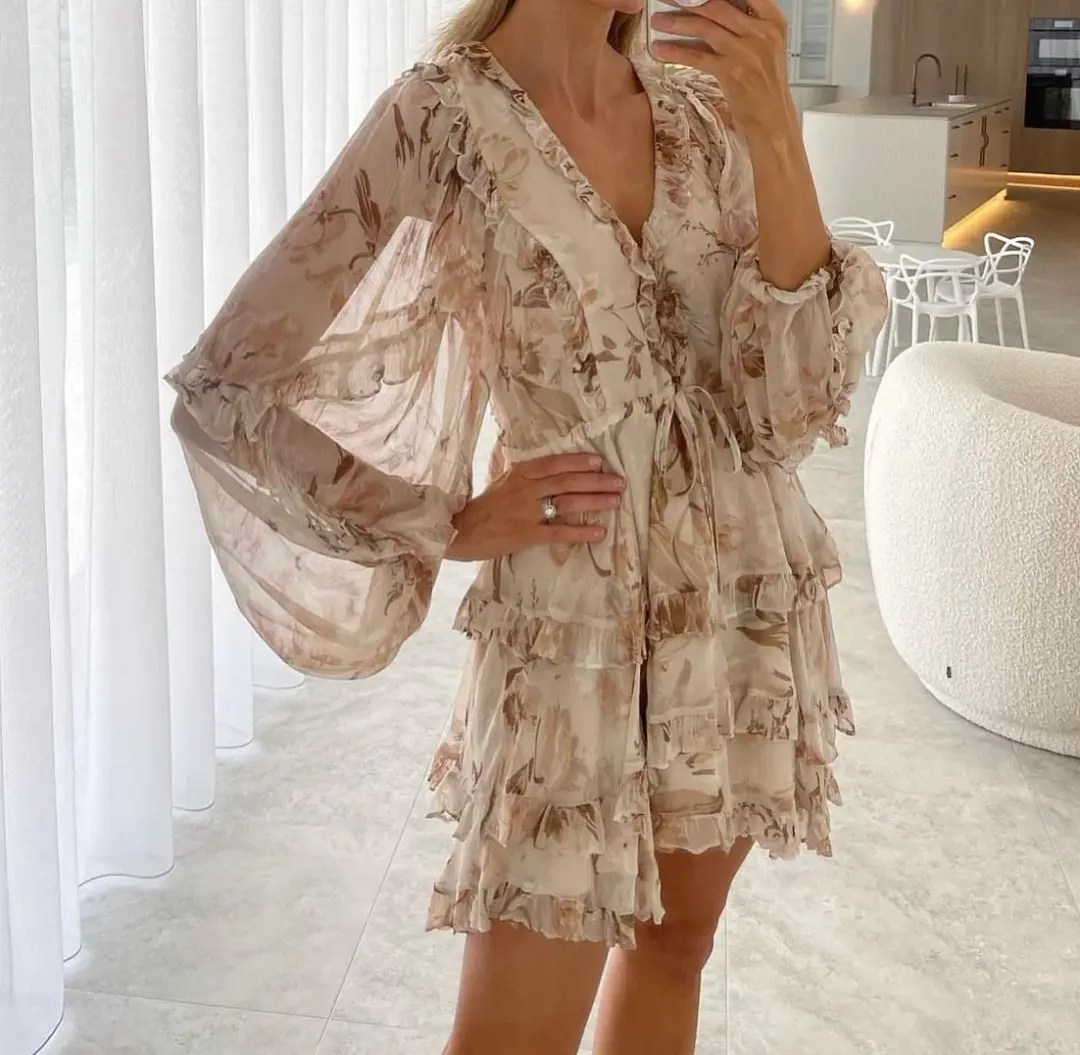 Shona Joy Nina Balloon Sleeve Frill Mini Dress Floral Size 6 for rent on The Volte - main image