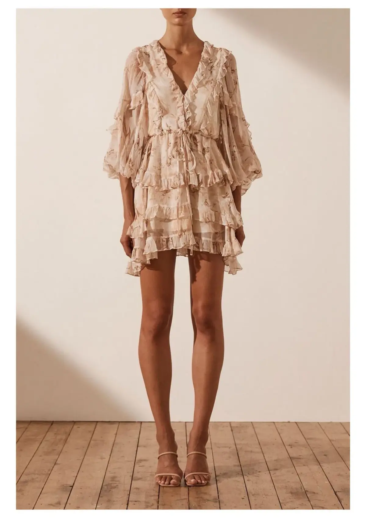 Shona Joy Nina Balloon Sleeve Frill Mini Dress Floral Size 6  - Image 1