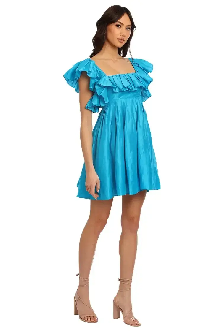 Leo Lin Azure Mini Dress in Blue Size 6 - Image 4