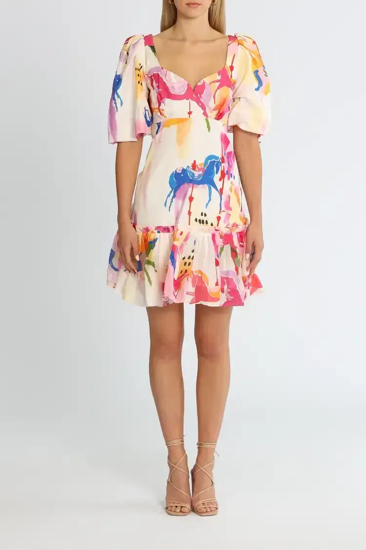 Leo Lin The Carousel Mini Dress in Rainbow Carousel Size 14 for rent on The Volte - main image