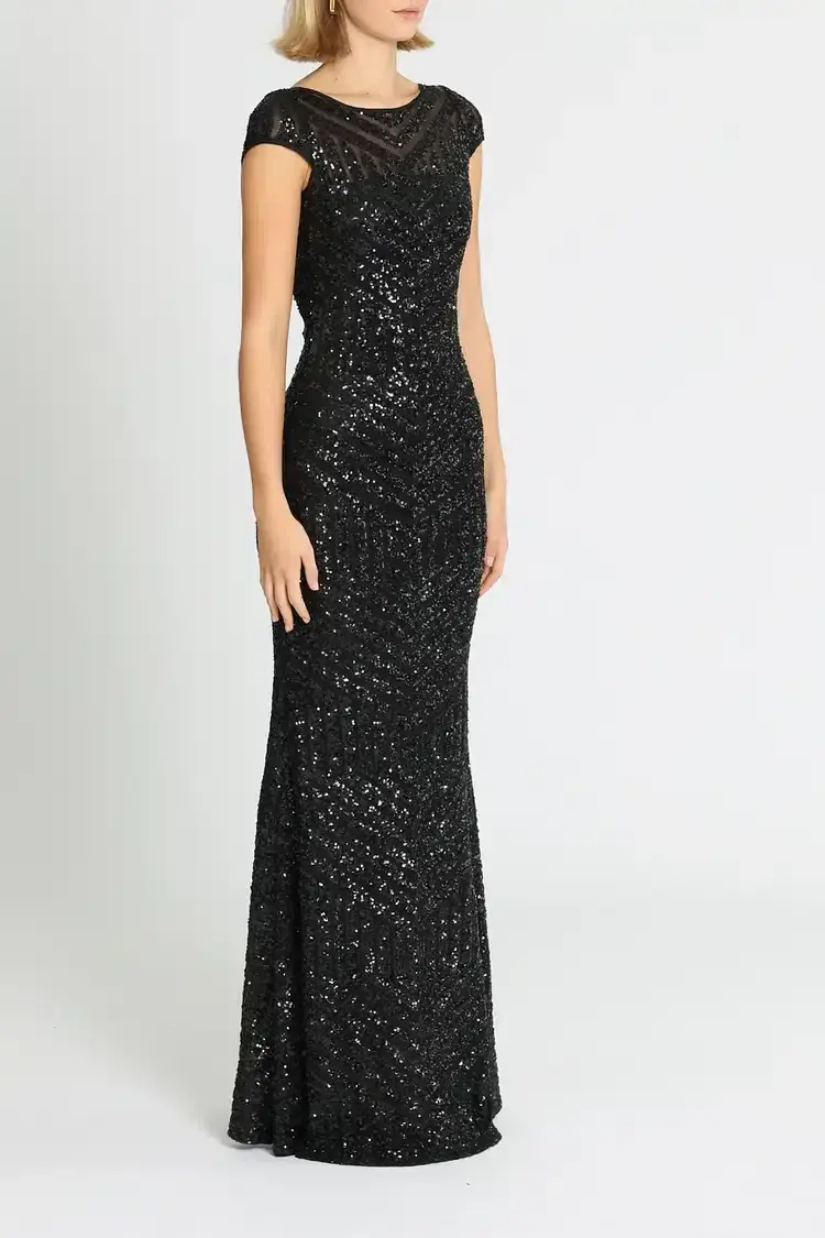 Langhem Ida Sequin Gown in Black Size 8 for rent on The Volte - main image