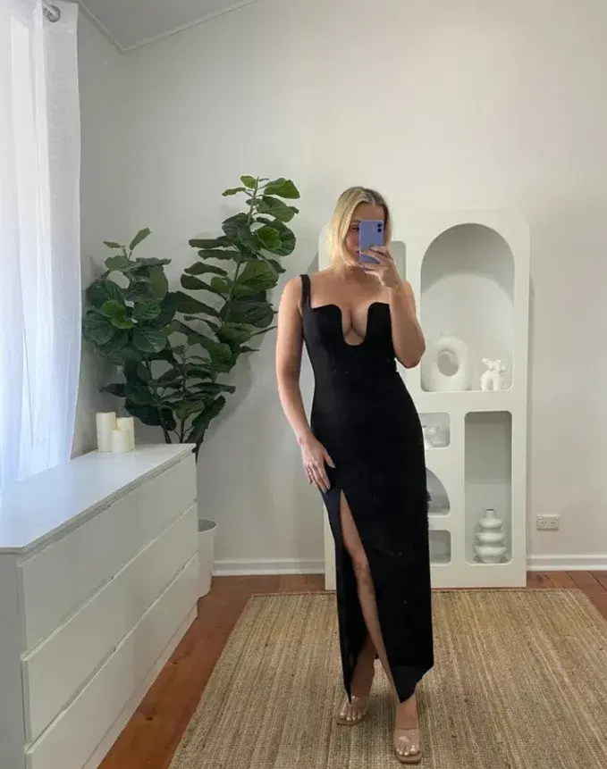 MISHA Franka Wave Neckline Maxi Black Size 8/S for rent on The Volte - main image