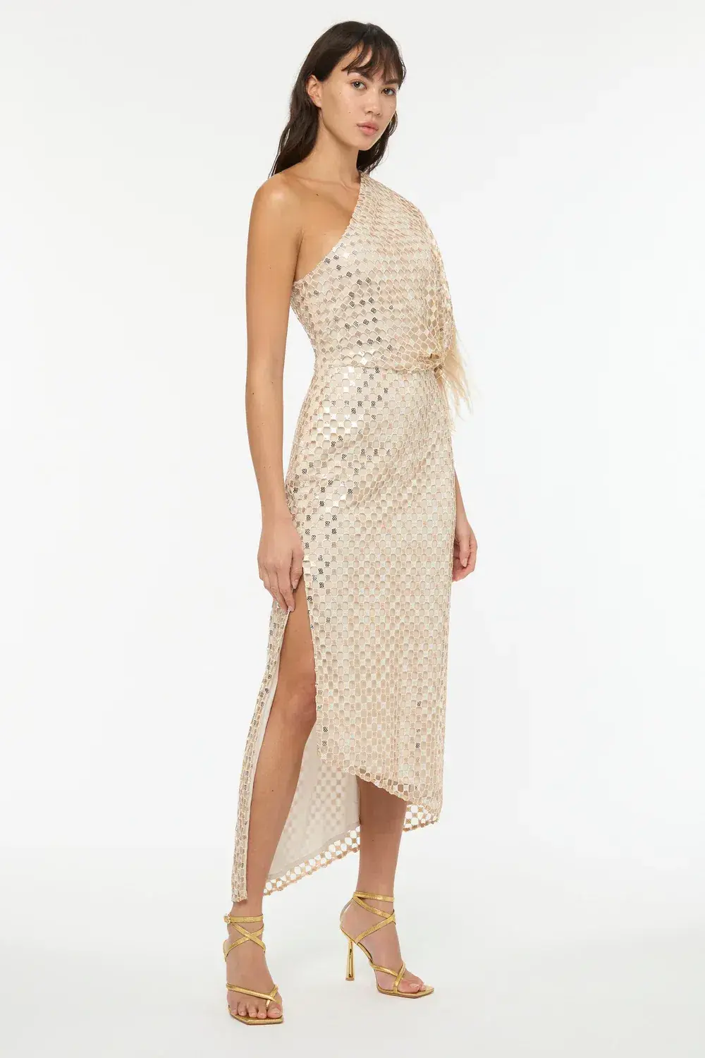 Manning Cartell Checkerboard Sequin Event Dress Glod Size AU 6 - Image 5