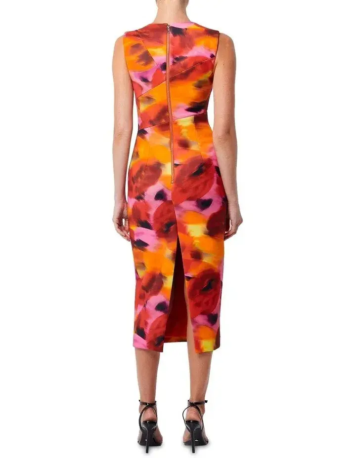 Mossman Allure Midi Dress Orange Print Size AU 8 for rent on The Volte - main image