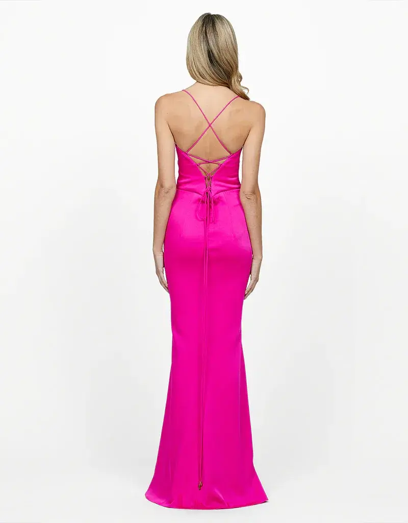 Bariano Valentine Cowl Neck Strappy Back Gown Pink Size AU 14 for rent on The Volte - main image