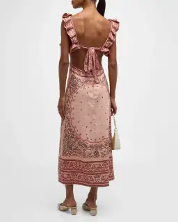Zimmermann Matchmaker Frilled Midi Dress Pink Bandana Size 3 / AU 14 for rent on The Volte - image 2