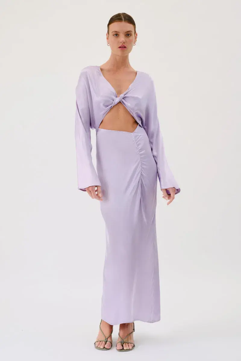 Suboo Millenia Long Sleeve Twist Front Maxi Dress Lilac Size 6 for rent on The Volte - main image