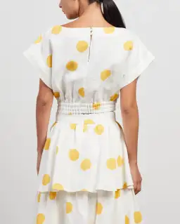 Rebecca Vallance Aya Polka-Dot Linen Midi Skirt and Crop Set White Print Size 12 for rent on The Volte - image 5