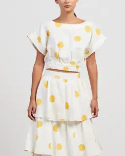 Rebecca Vallance Aya Polka-Dot Linen Midi Skirt and Crop Set White Print Size 12 for rent on The Volte - image 2