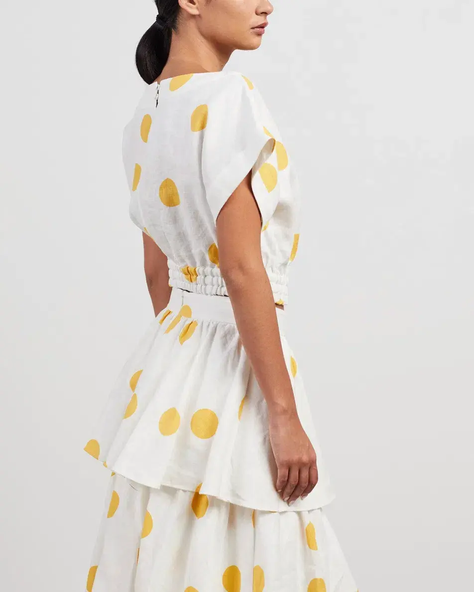 Rebecca Vallance Aya Polka-Dot Linen Midi Skirt and Crop Set White Print Size 12 for rent on The Volte - main image