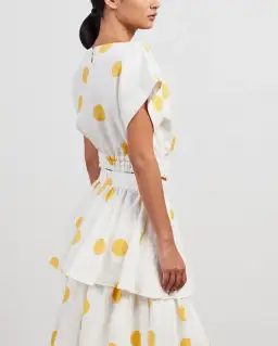Rebecca Vallance Aya Polka-Dot Linen Midi Skirt and Crop Set White Print Size 12 for rent on The Volte - image 4