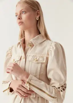 Aje Effie Braided Denim Mini Dress Beige Size 8 for rent on The Volte - image 2