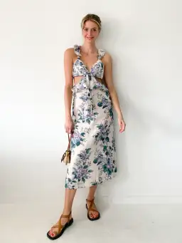 Zimmermann Cassia Ruffle Linen Midi Dress Floral Size 0 / AU 6-8 for rent on The Volte - image 1