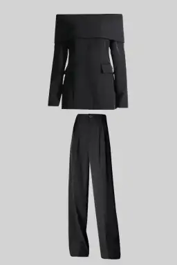 Sierra Darien Cut Out Shoulder Jacket and High Waist Loose Pants Set Black Size M / AU 10 for rent on The Volte - image 7